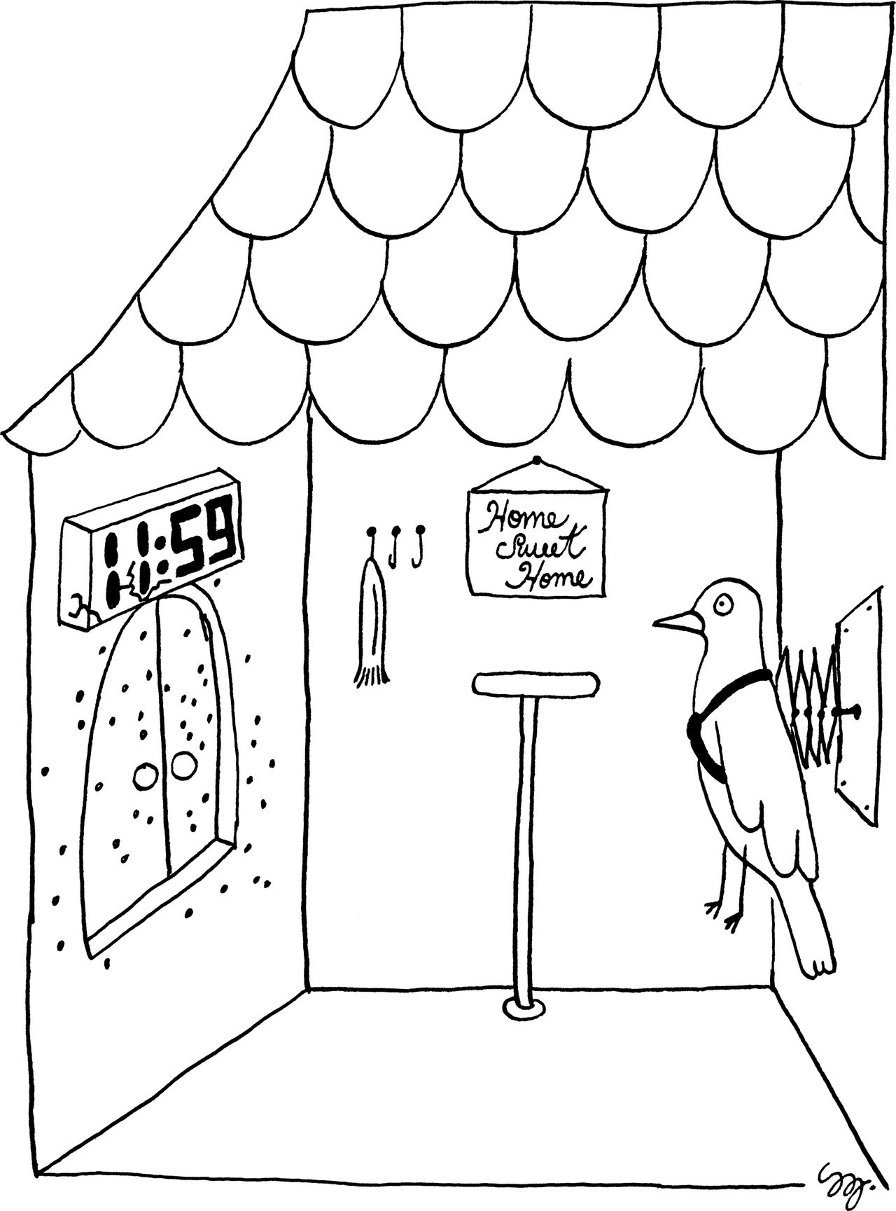 Bird in a cuckoo clock that is about to chime.